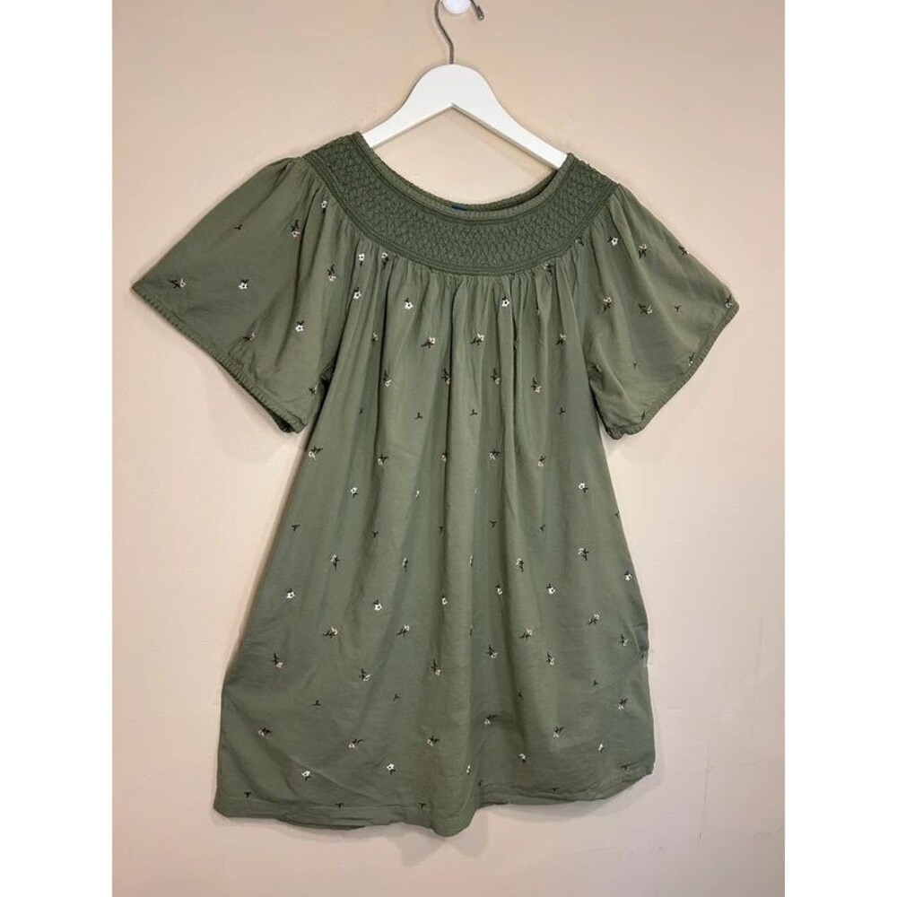 Old Navy Women's XL Olive Green Floral Flutter Sleeve Embroidered Dress